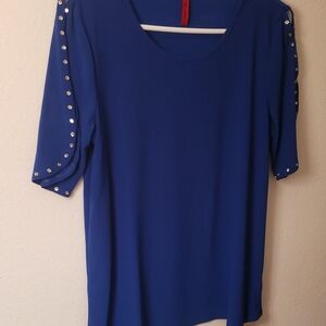 Scarlett Cobalt Blue Blouse with Embellished Sleeves